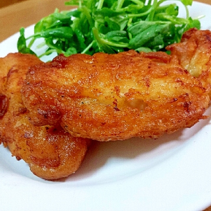 お好み焼き粉でサクふわ~*鶏むね肉のフリッター*